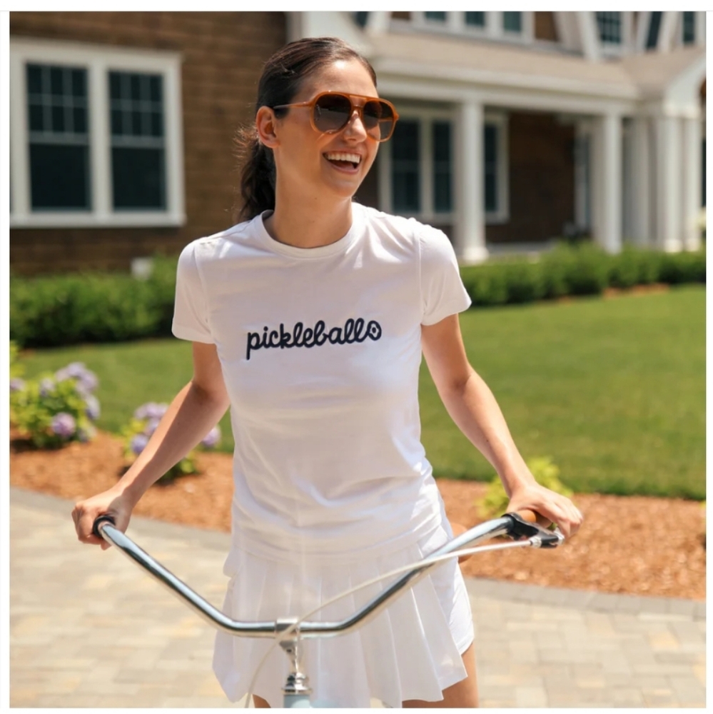 Ame And Lulu Women's Sporty Love T-Shirt in White Pickleball Stitched NWT Size L